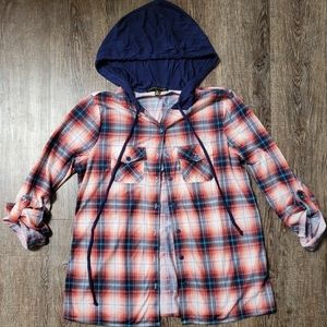 Plaid Top w/ Hoodie - NWT